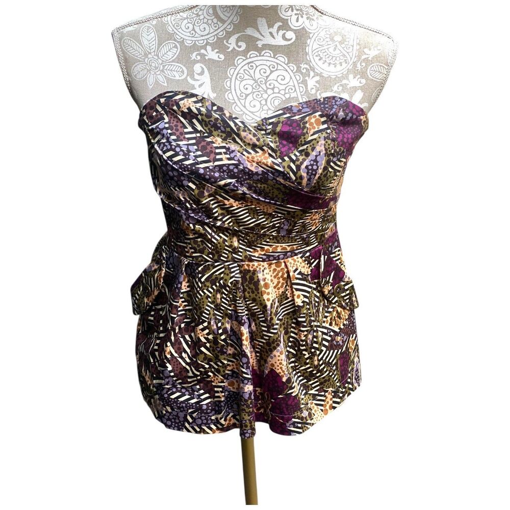 Anthropologie FEI Persir Peplum Bustier Top Size 8/M Strapless Multicolor Print - Picture 3 of 15